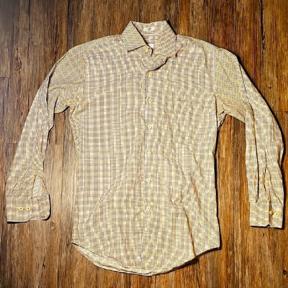 Mens Peter Millar Gold Grey Plaid Shirt Slim Fit Small - Picture 1 of 7